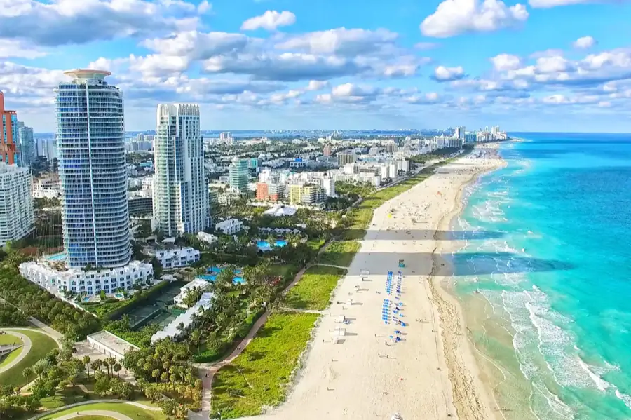 Aerial view of Miami Beach shoreline and ocean